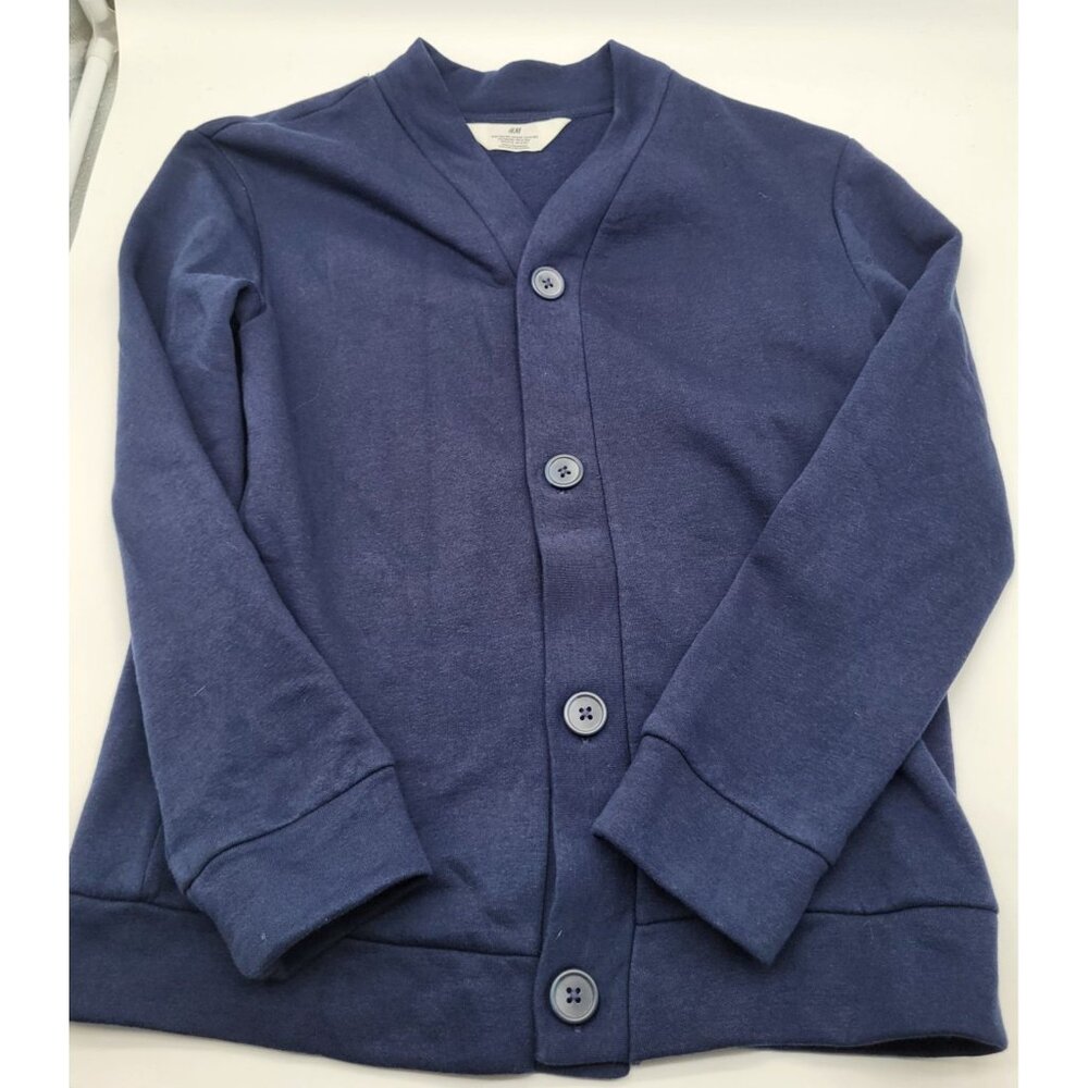 H&M Kids SZ 8-10 Navy Blue Sweatshirt Cardigan Uniform Gender Neutral Unisex - Picture 3 of 7